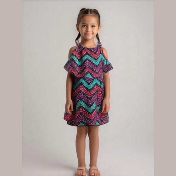 b'tween Girls Dress Size 10‎ Purple Teal Black Chevron Tank White Pink Tiered - Picture 1 of 9